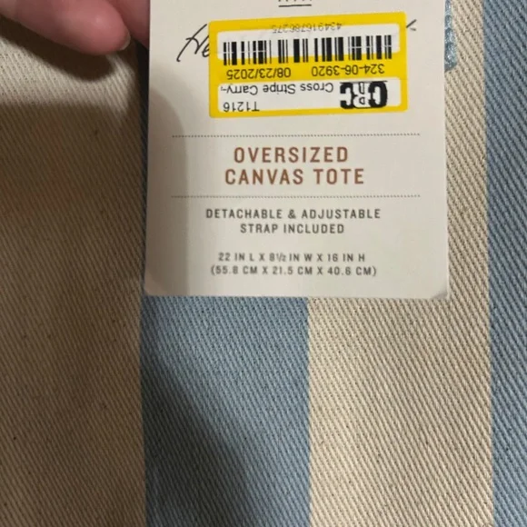 Hearth & Hand Striped Blue and Cream Tote Bag - Picture 2 of 4